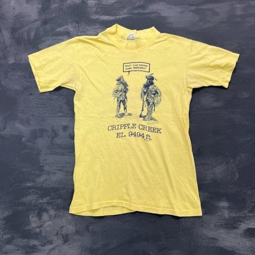Vintage Cripple Creek Shirt Mens Small Yellow 1970s Colorado Rocky Mountain
